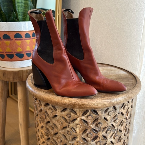 Chloé Wave in Sepia Brown Leather Chunky Heel Ankle Boots EU 38 US 8 NIB $960 - Picture 3 of 8